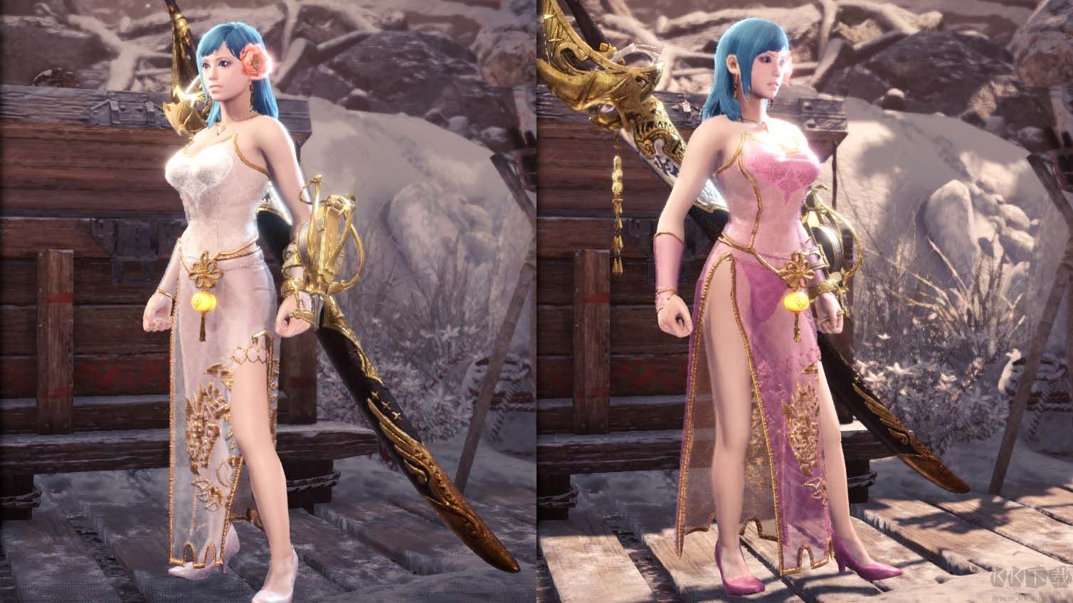 怪物獵人世界冰原半透明薄紗女性性感旗袍MOD