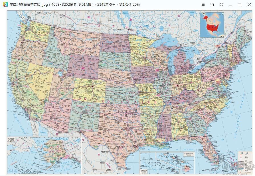 美國地圖高清中文版
