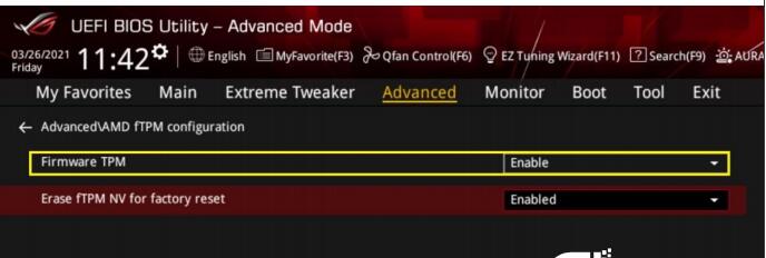 華碩amd平臺開啟tpm功能示例二